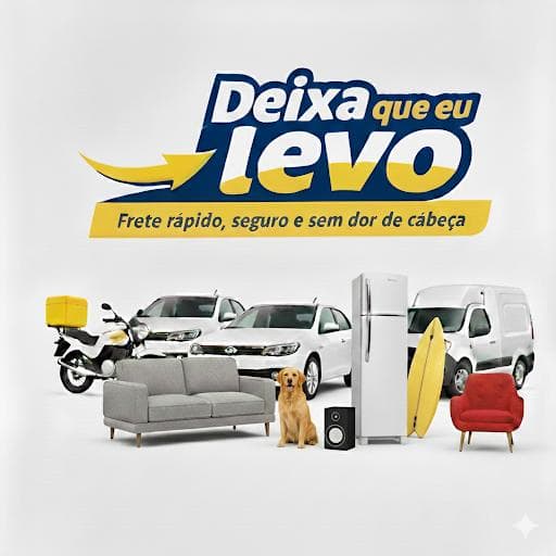 Moto, carros, van, móveis e eletrodomésticos representando diferentes possibilidades de envio